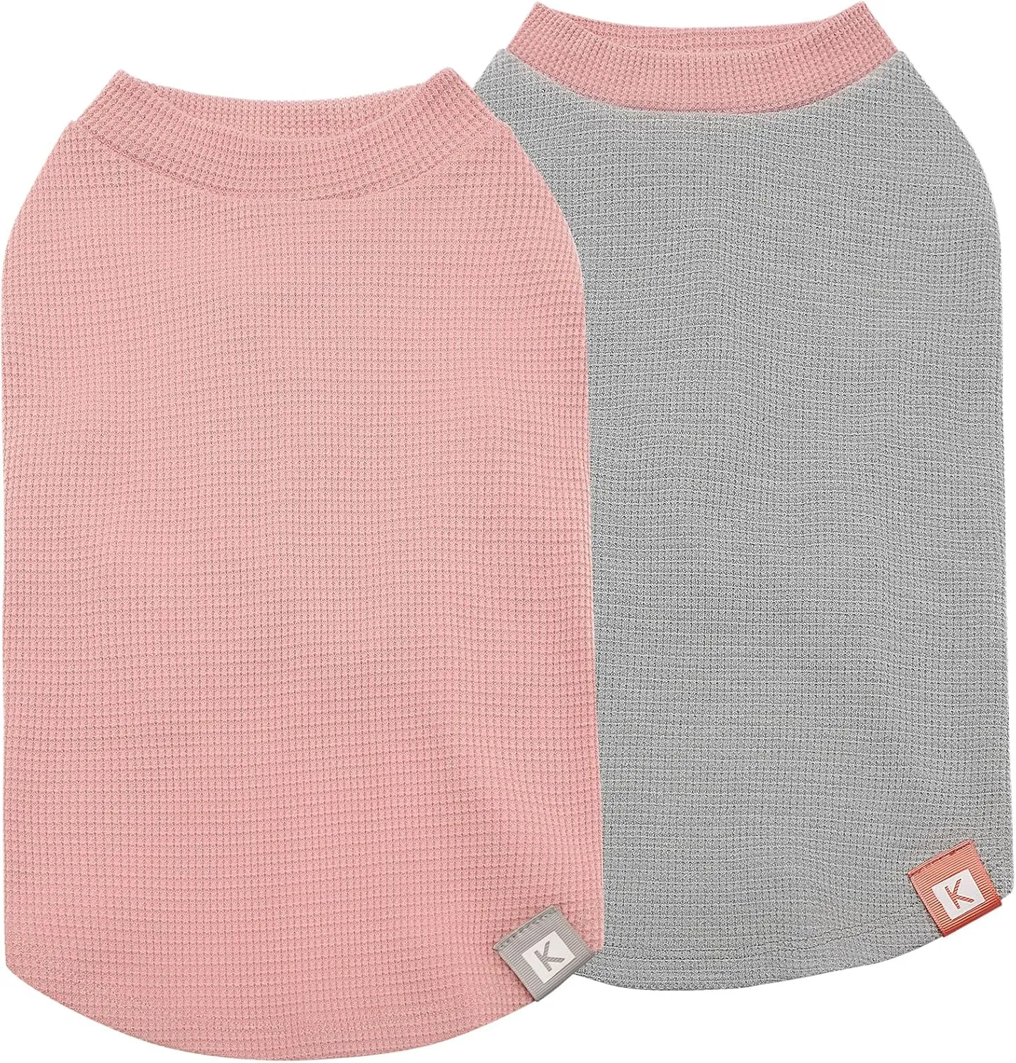 KYEESE 2Pack Dog Shirts Waffle for Small Dogs Stretchy T-Shirts Lightweight Tank Top Sleeveless Dog Vest Breathable, X-Large, Pink Grey