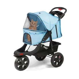 LUCKYERMORE Pet Stroller with Super Large Wheels and Storage Basket, Foldable Stroller Jogger with Breathable Mesh Blue Integrated