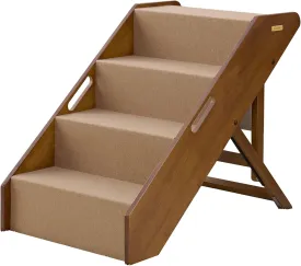 MECO Stakmore Pet Steps with Solid Fruitwood Construction and Foldable Design, Stairs for High Beds for Pets in All Life Stages, Brown Felt
