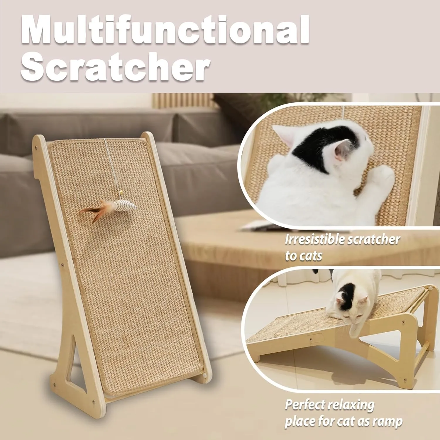 Meeyoview Cat Scratcher, L Shape Cat Scratching Pad, Sisal Cat Scratch Board for Indoor Cats, Wall Furniture Protector with Catnip (Triangular Scratcher)