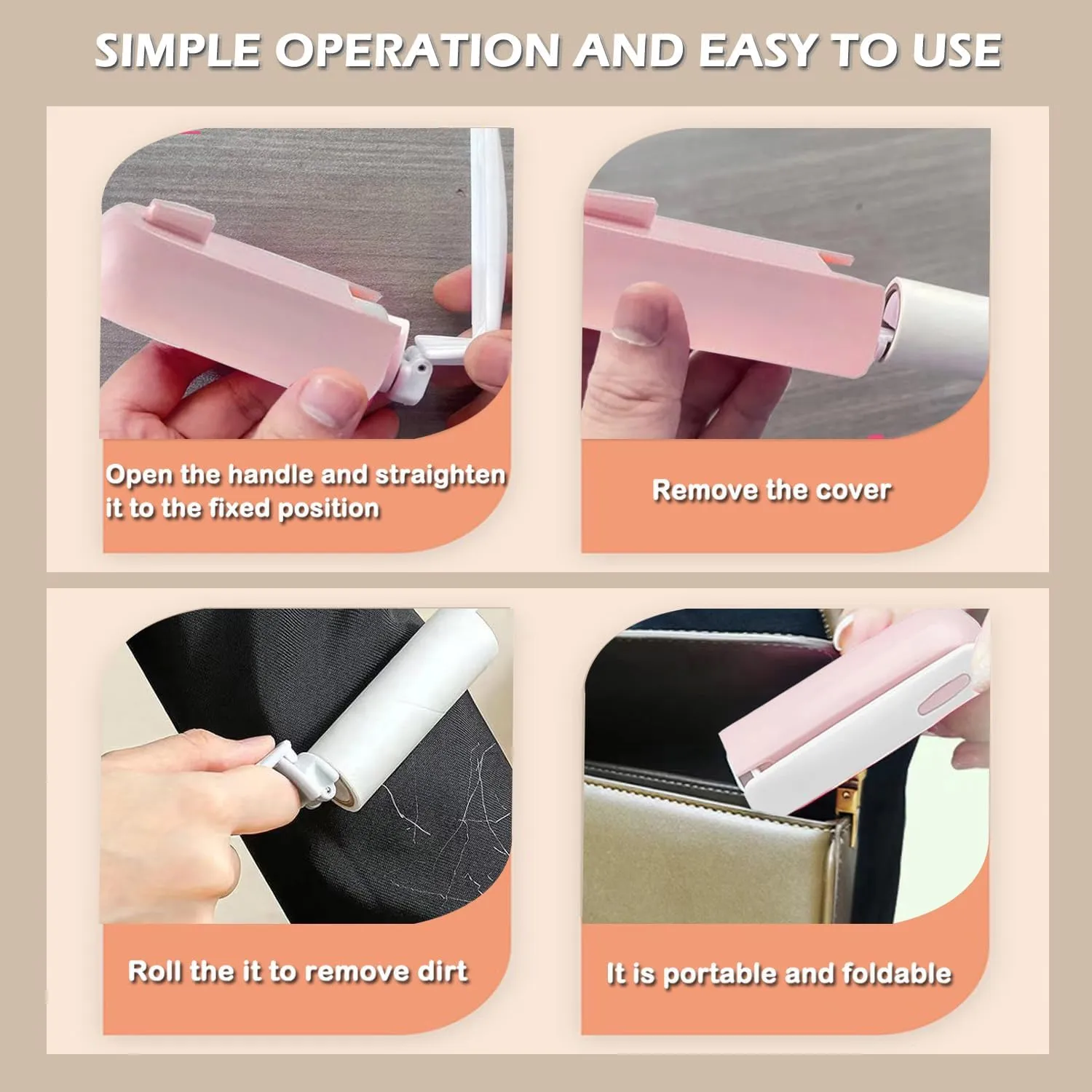 Mini Lint Roller with 150 Sheets, Travel Size Portable Lint Roller Compact Pet Hair Remover with 5 Refills, Sticky Small Lint Remover for Pocket Travel Essentials for Clothes (Pale Pink)