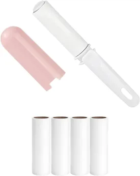 Mini Travel Lint Roller with Cover and 4 Refills Total 150 Sticky Sheets Compact Lint Remover for Pocket Travel Essentials for Clothes Great for Lint Debris Pet Hair Pickup (Pink)