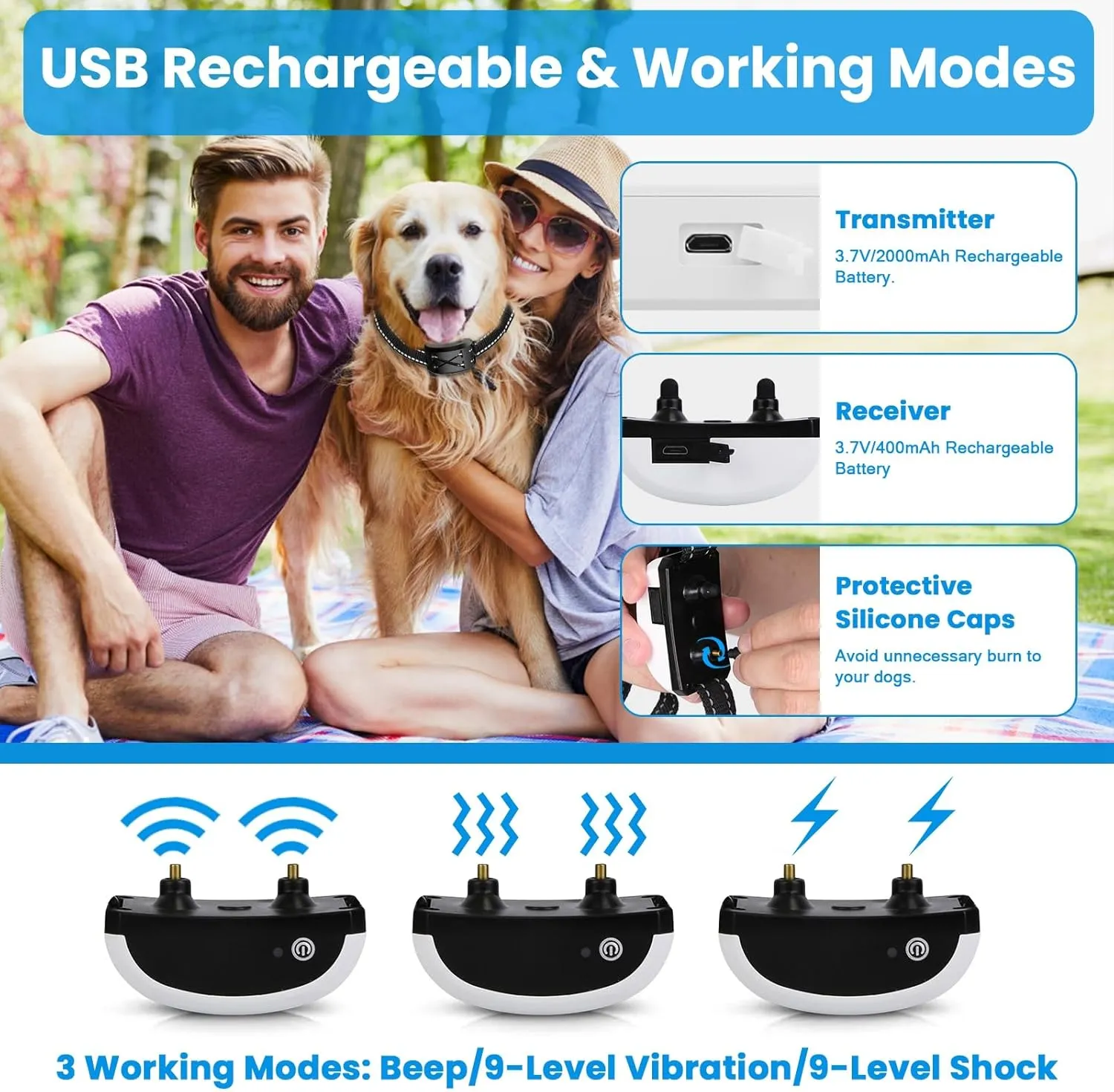 Moclever 2-in-1 Wireless Dog Fence & Remote Training CollarElectric Fence for Dogs w/Adjustable Range (20-850ft), IPX6 Waterproof Receiver,Vibration&Shock Modes,USB Rechargeable for Dogs (15-120lbs)