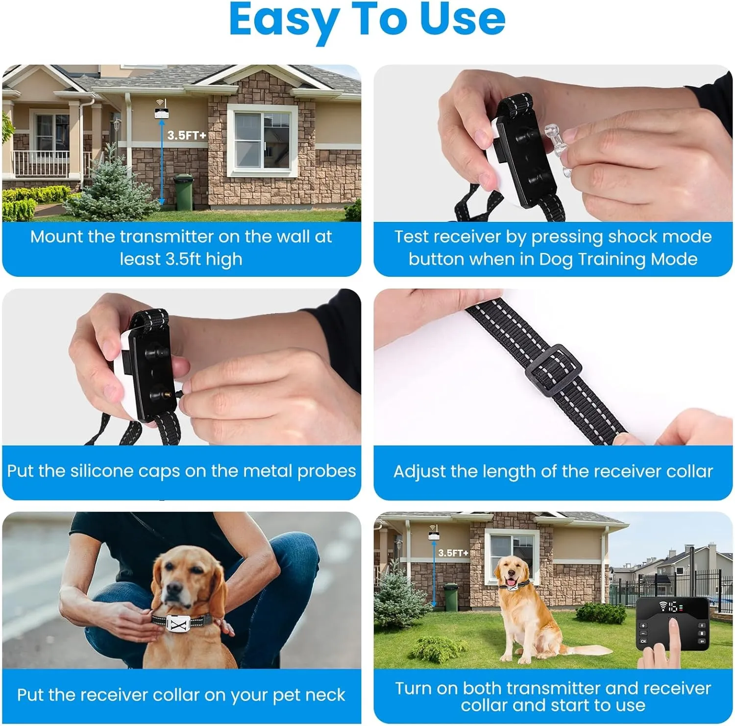 Moclever 2-in-1 Wireless Dog Fence & Remote Training CollarElectric Fence for Dogs w/Adjustable Range (20-850ft), IPX6 Waterproof Receiver,Vibration&Shock Modes,USB Rechargeable for Dogs (15-120lbs)
