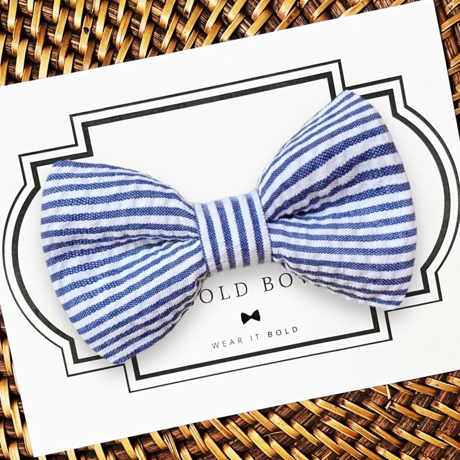 Navy Blue Seersucker Bow Tie for Dog and Cat Collar