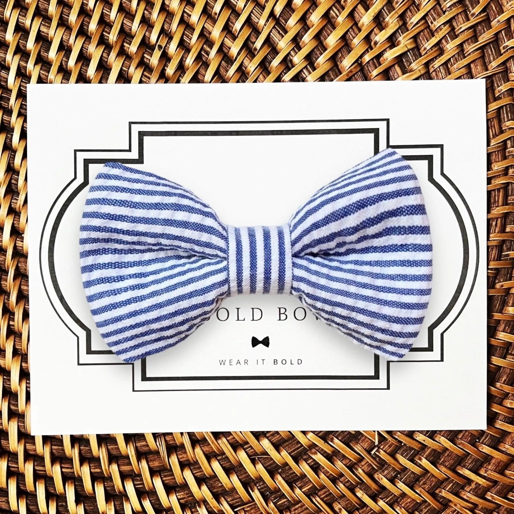Navy Blue Seersucker Bow Tie for Dog and Cat Collar