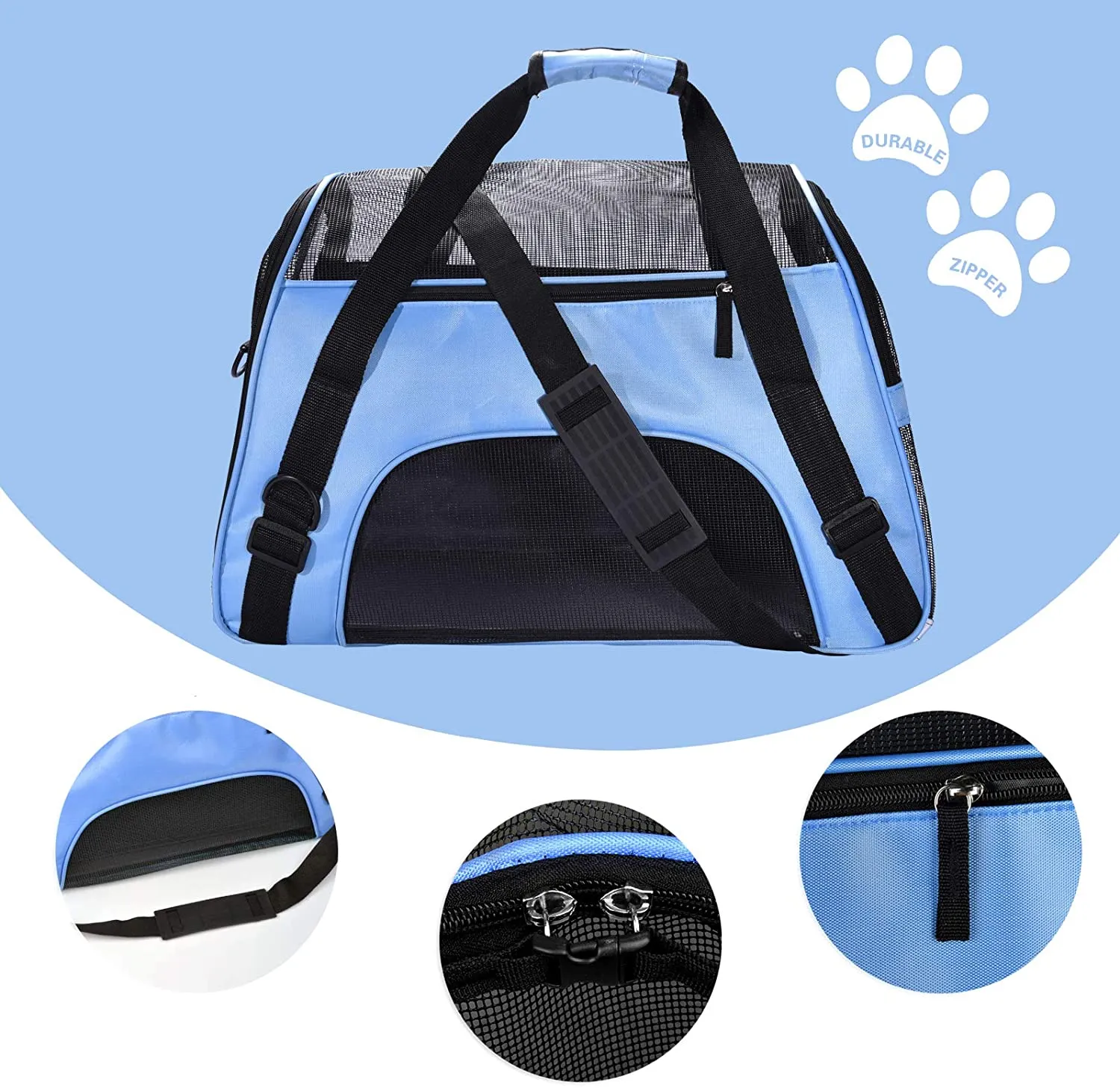 New PPOGOO Large Pet Travel Carriers 20.9x10.2x12.6 22lb(10KG) Soft Sided Portable Bags Dogs Cats Airline Approved Dog Carrier,Blue,Upgraded Version