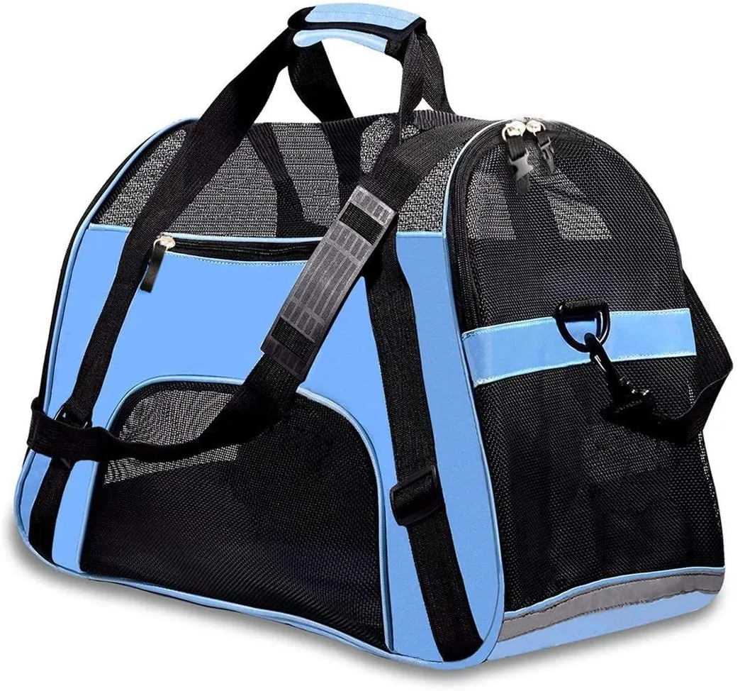 New PPOGOO Large Pet Travel Carriers 20.9x10.2x12.6 22lb(10KG) Soft Sided Portable Bags Dogs Cats Airline Approved Dog Carrier,Blue,Upgraded Version