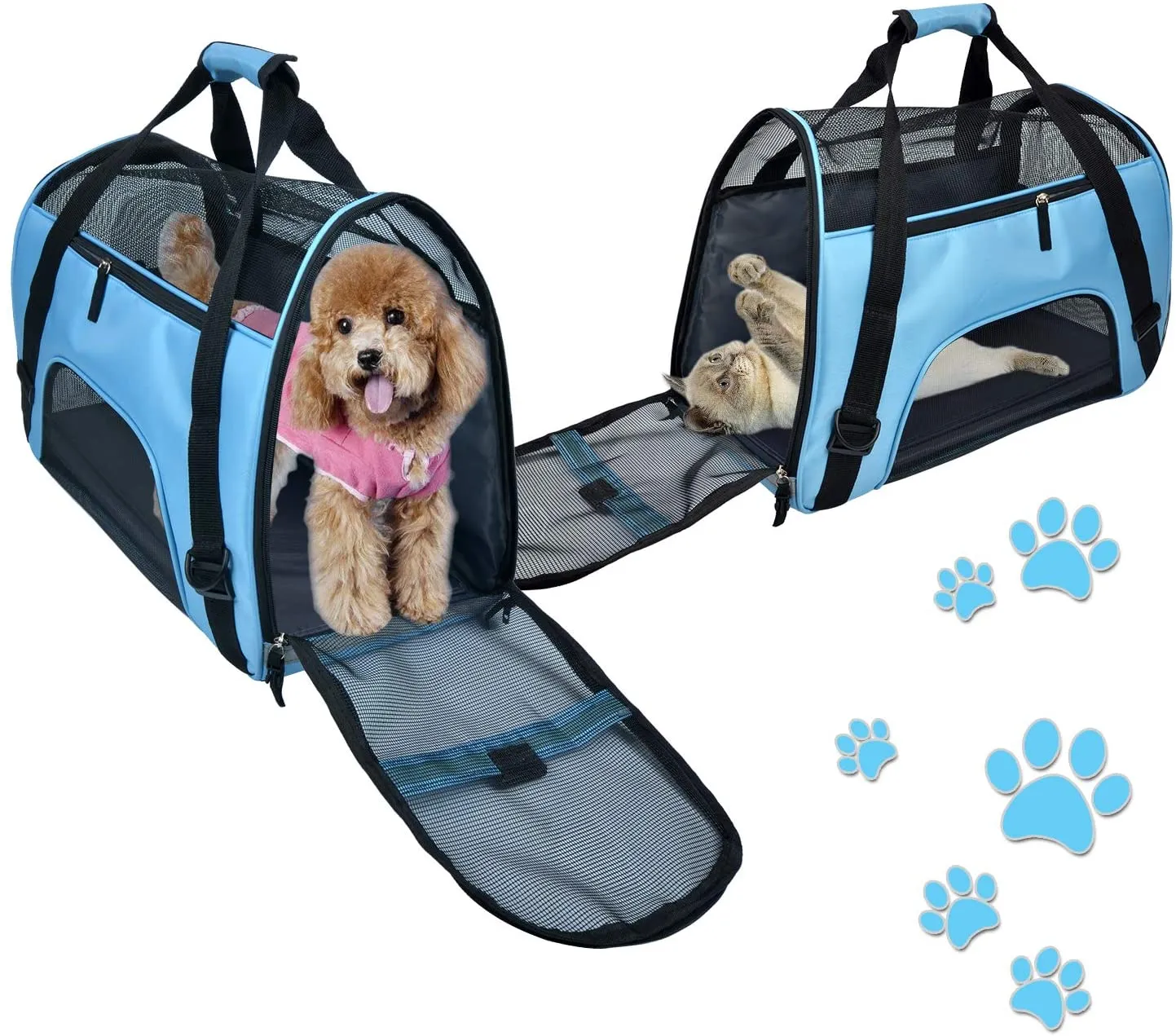 New PPOGOO Large Pet Travel Carriers 20.9x10.2x12.6 22lb(10KG) Soft Sided Portable Bags Dogs Cats Airline Approved Dog Carrier,Blue,Upgraded Version