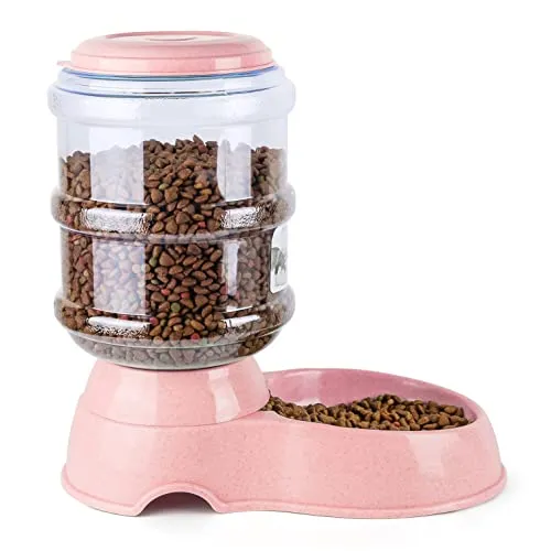 Noa Store Pet Water Food Dispenser 13 Gallon BPA Free Cat Dog Feeder Bowl Pink
