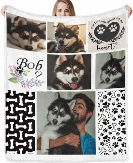 Pet Dog Memorial Blanket - Customized Throw Blanket with Dog Pictures and Name Personalized Memorial Gift