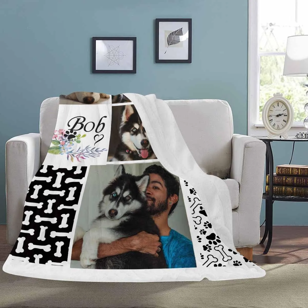 Pet Dog Memorial Blanket - Customized Throw Blanket with Dog Pictures and Name Personalized Memorial Gift