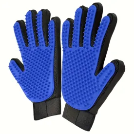 Pet Grooming Gloves for Cats and Dogs, Soft Brushing Gloves with Soft Rubber Surface,, Blue