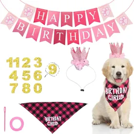 Pink Dog Birthday Party Decorations Set, Puppy Birthday Decorations Kit Dog Birthday Decor Hat Bandana Dog Birthday Banner Scarf Sign Party Supplies for Puppy Pets Dogs (Style 1)