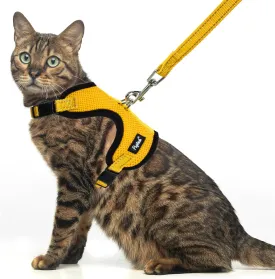 PUPTECK Cat Harness and Leash Set Escape Proof, Reflective Adjustable Soft Mesh Kitten Vest Harness for Walking Travel, Yellow, M