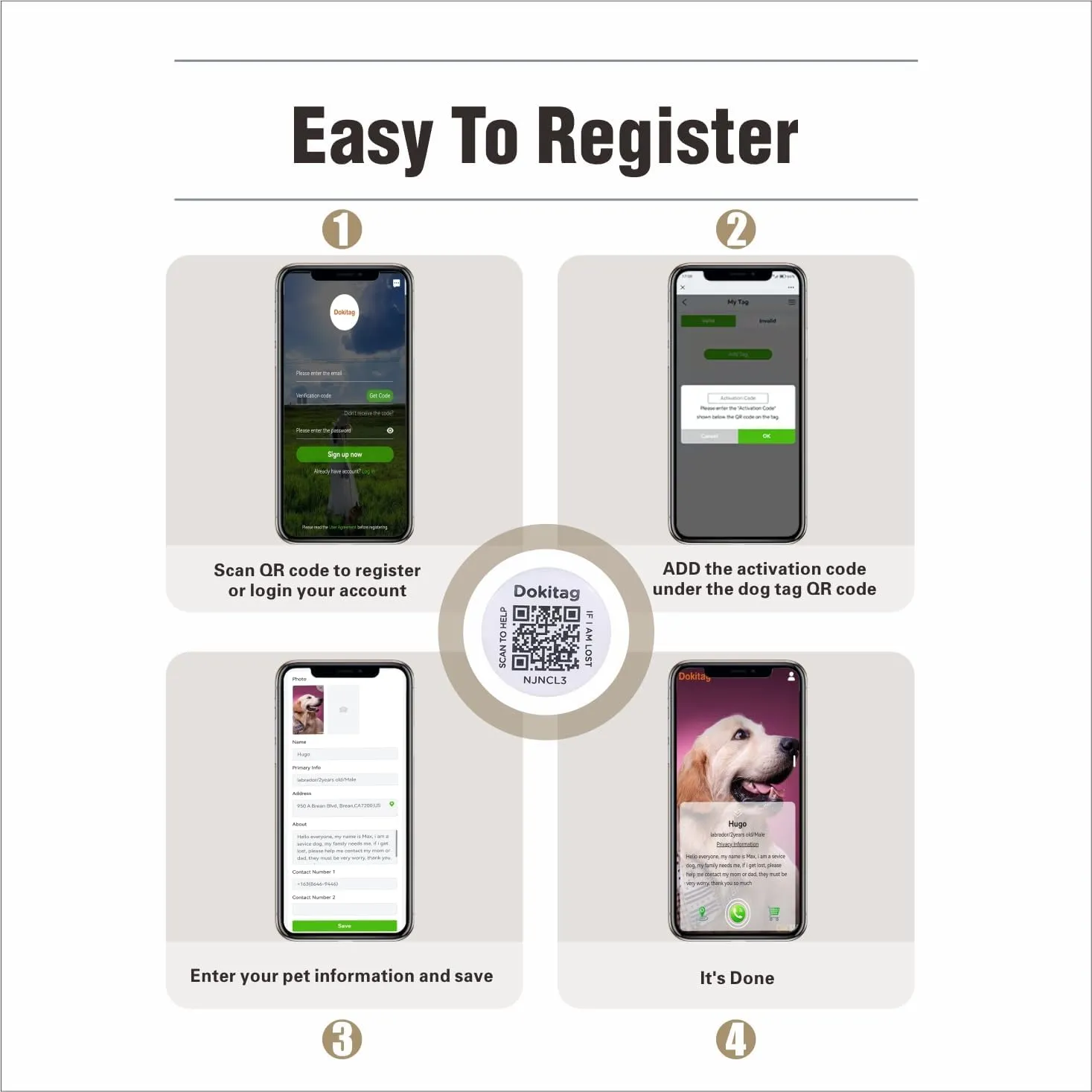 QR Code Pet ID Tag, Dog ID Tag, Pet Online Profile - Scan QR Receive Instant Pet Location Alert Email, Lightweight Zinc Alloy Dog Tag (Text A, Regular)
