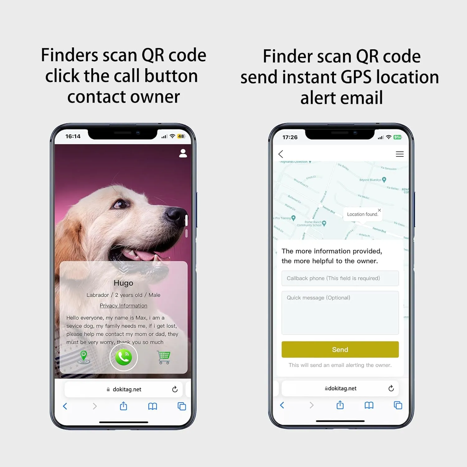 QR Code Pet ID Tag, Dog ID Tag, Pet Online Profile - Scan QR Receive Instant Pet Location Alert Email, Lightweight Zinc Alloy Dog Tag (Text A, Regular)