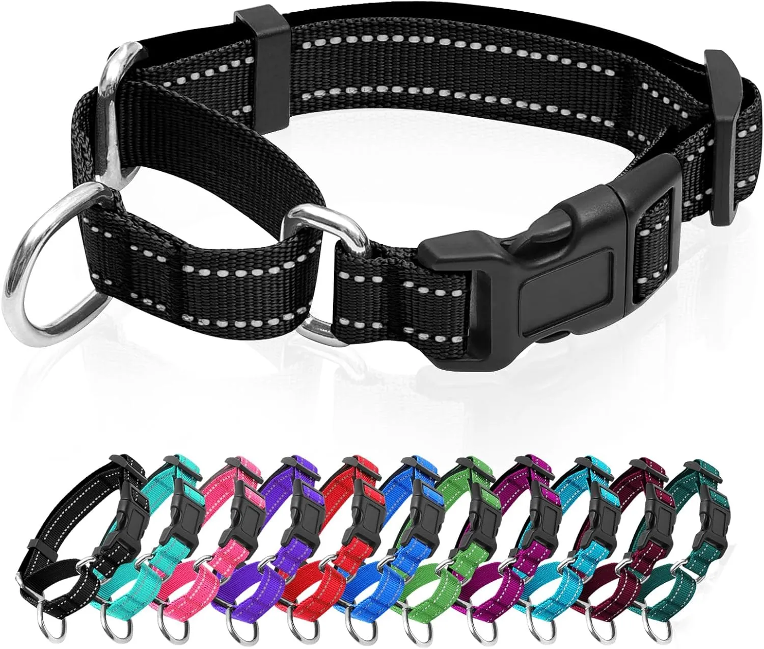 Reflective Martingale Dog Collars. Dog Collar with Quick Release Buckle. Adjustable Soft Padded Breathable Nylon Pet Collar Suitable for Puppies for Small Medium Large Dogs.