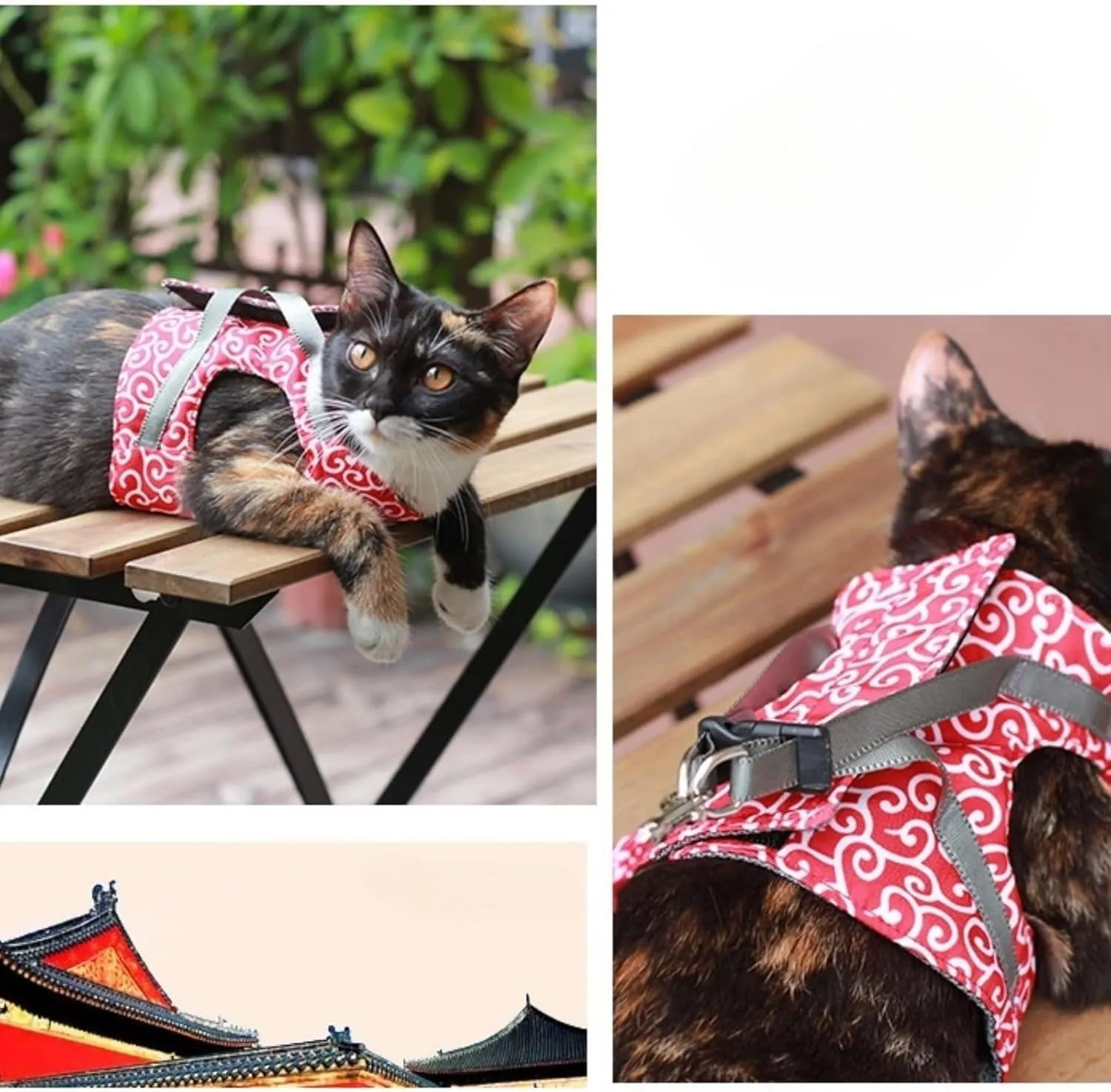 Respectivelk Cat Harness, Cat Dogs Vest Harness and Leash Anti-Break Away Chest Strap Cats Clothes, Adjustable Cats & Dog Vest Harnesses with Leash, for Outdoor Travel Walking (Green,S)