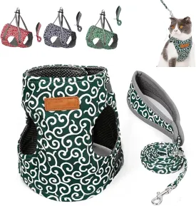 Respectivelk Cat Harness, Cat Dogs Vest Harness and Leash Anti-Break Away Chest Strap Cats Clothes, Adjustable Cats & Dog Vest Harnesses with Leash, for Outdoor Travel Walking (Green,S)