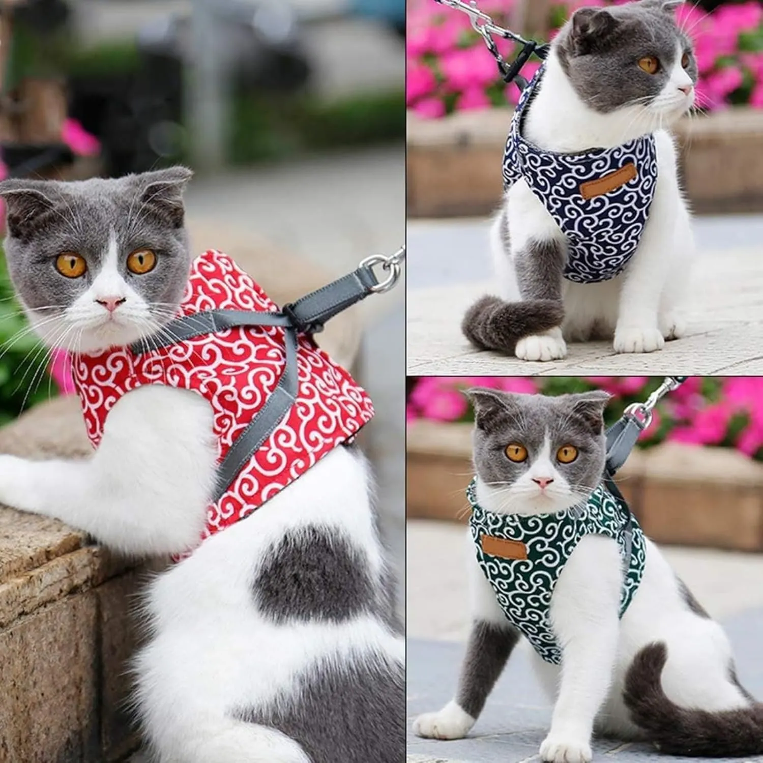 Respectivelk Cat Harness, Cat Dogs Vest Harness and Leash Anti-Break Away Chest Strap Cats Clothes, Adjustable Cats & Dog Vest Harnesses with Leash, for Outdoor Travel Walking (Green,S)