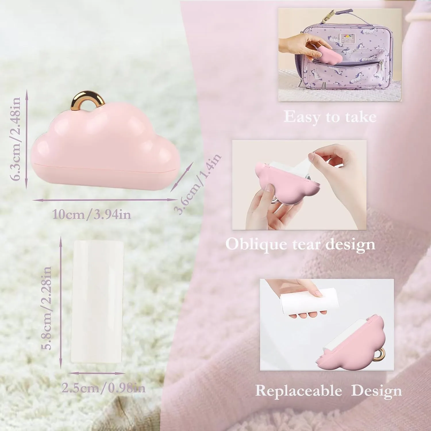 Reusable Lint Roller with Cover, Mini Lint Roller Travel Size, Lint Rollers for Pet Hair Extra Sticky, for Clothes for Furniture with 210 Sheets Refillable (Pink)