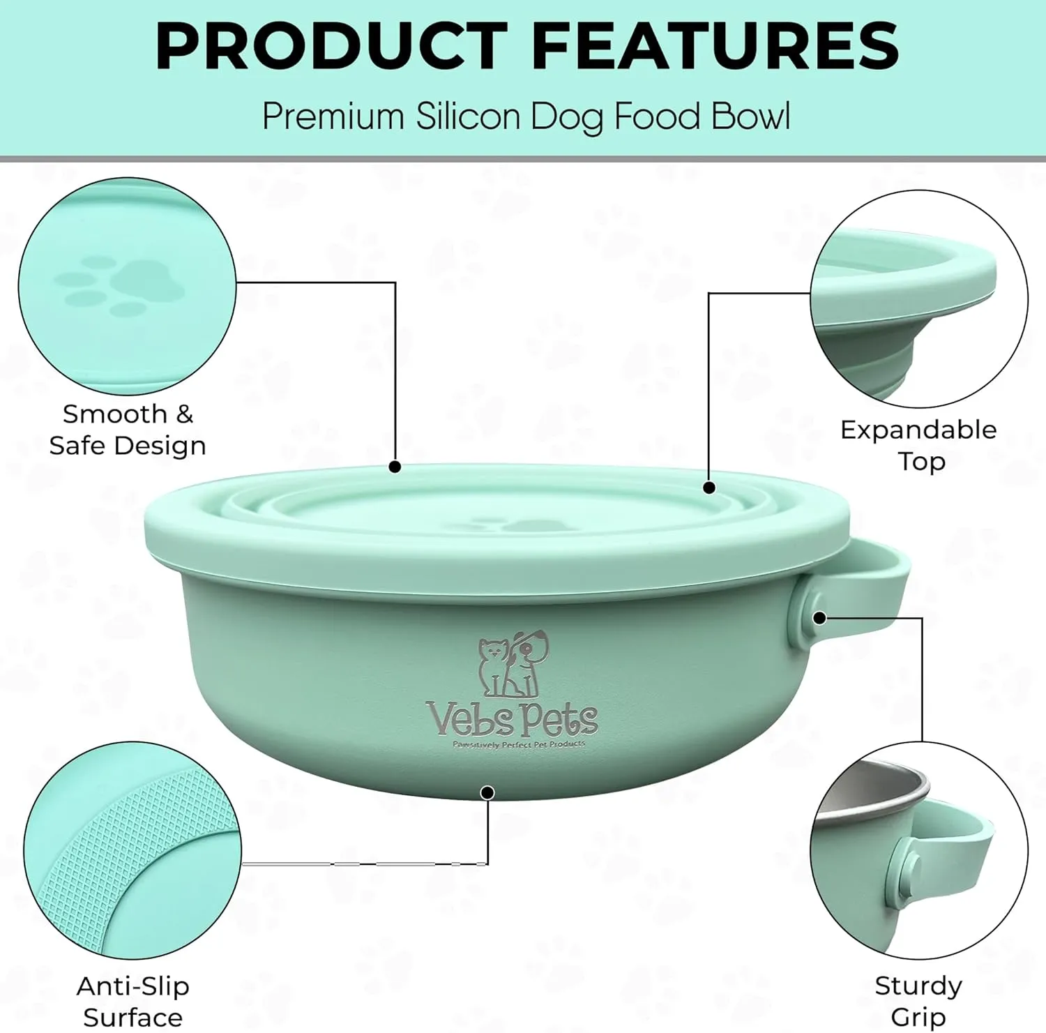 Stainless Steel Dog Bowl - 30 oz & 20 oz Collapsible, Leak Proof, Non Slip, Portable Travel Bowl for Dogs & Cats (Jade)