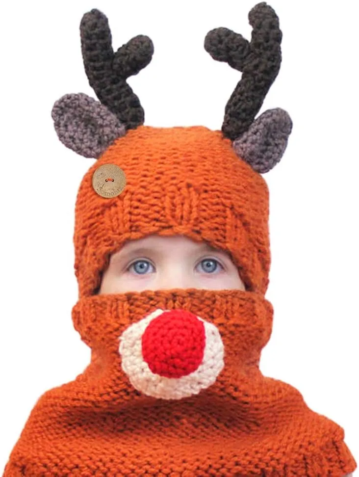 Sumolux Winter Kids Warm Cat Animal Hats Knitted Coif Hood Scarf Beanies for Autumn Winter