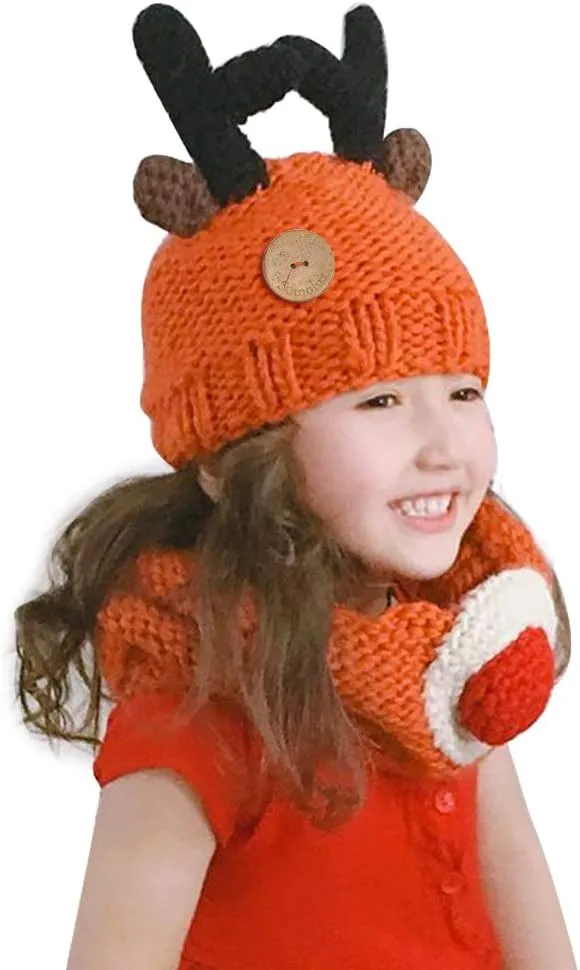Sumolux Winter Kids Warm Cat Animal Hats Knitted Coif Hood Scarf Beanies for Autumn Winter