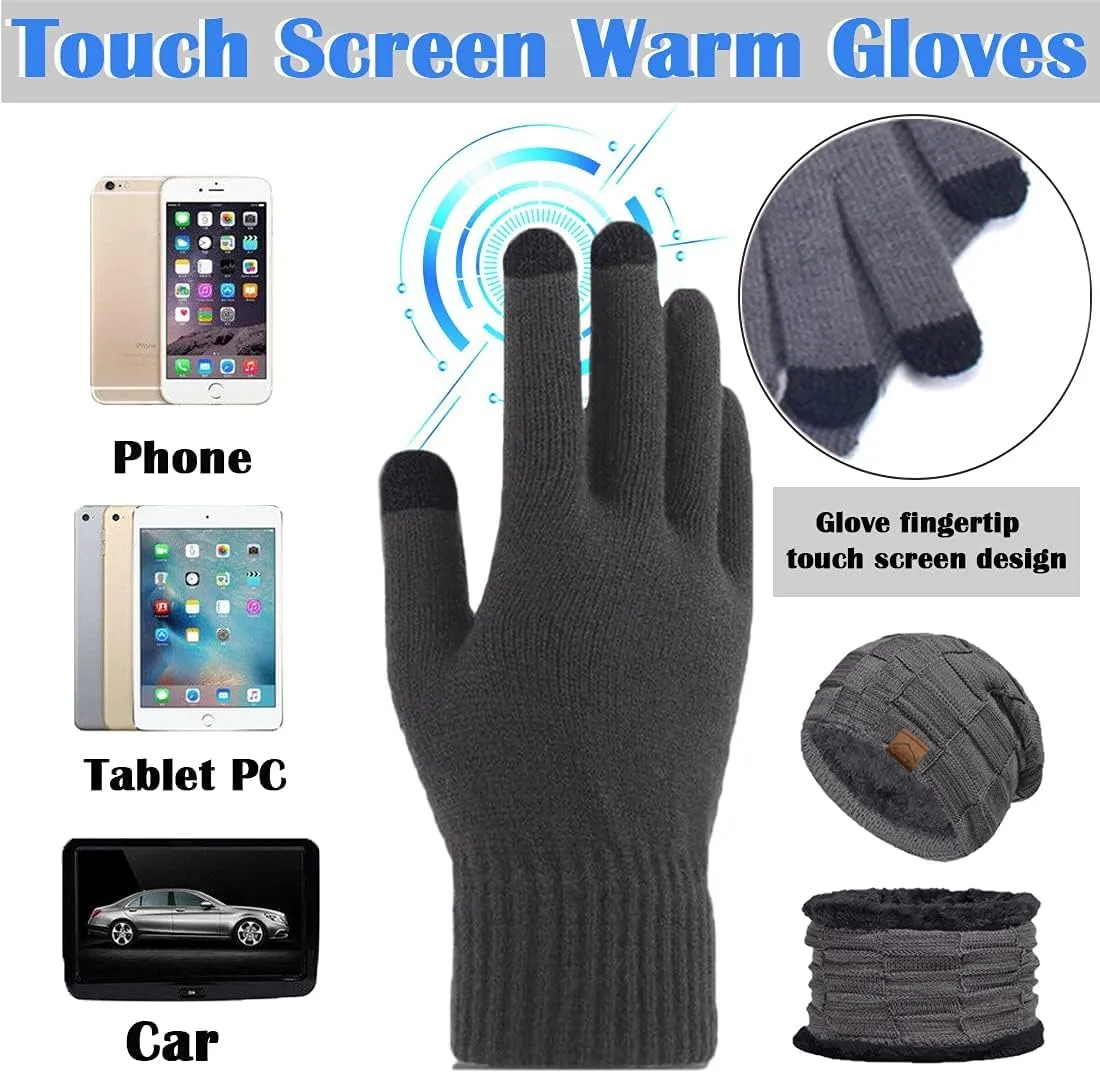 T WILKER 3Pcs Winter Hats Neck Warmer Scarf and Touch Screen Gloves Set for Kids