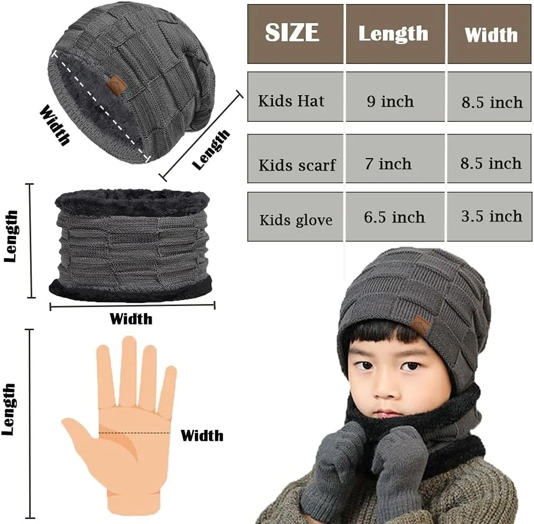 T WILKER 3Pcs Winter Hats Neck Warmer Scarf and Touch Screen Gloves Set for Kids