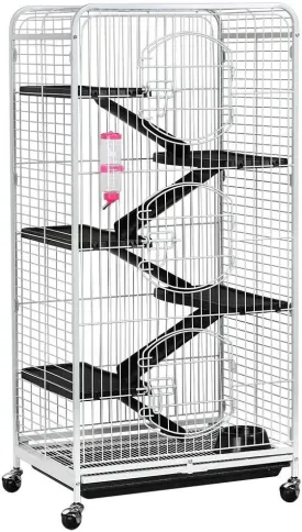 Topeakmart 6 Level 52 Large Ferret Cage Chinchilla Squirrels Rabbit Small Animal Hutch Cage w/Wheel/3 Front Doors/Bowl/Water Bottle Indoor Outdoor White