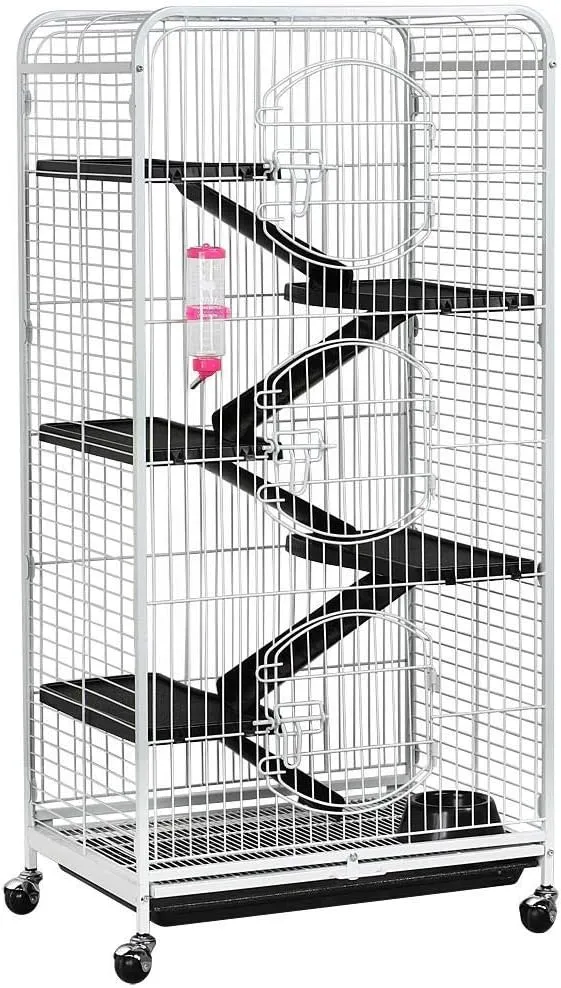 Topeakmart 6 Level 52 Large Ferret Cage Chinchilla Squirrels Rabbit Small Animal Hutch Cage w/Wheel/3 Front Doors/Bowl/Water Bottle Indoor Outdoor White