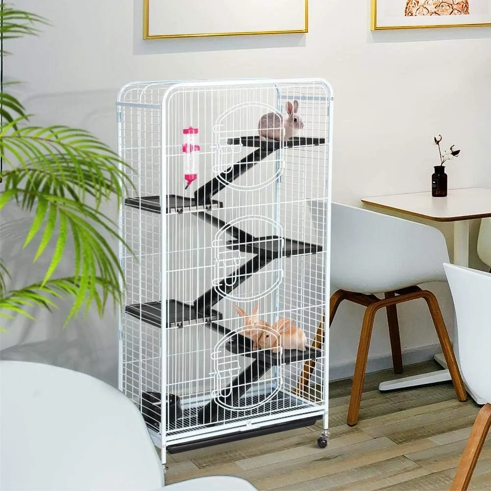Topeakmart 6 Level 52 Large Ferret Cage Chinchilla Squirrels Rabbit Small Animal Hutch Cage w/Wheel/3 Front Doors/Bowl/Water Bottle Indoor Outdoor White