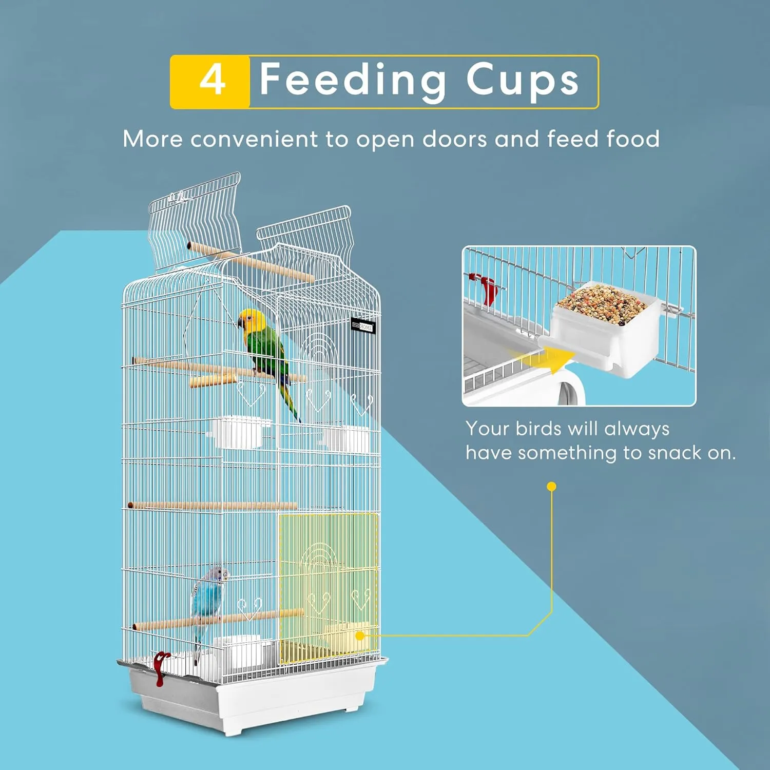 VIVOHOME 64 Inch Bird Cage with Play Top and Rolling Stand for Parrots Conures Lovebird Cockatiel Parakeets White