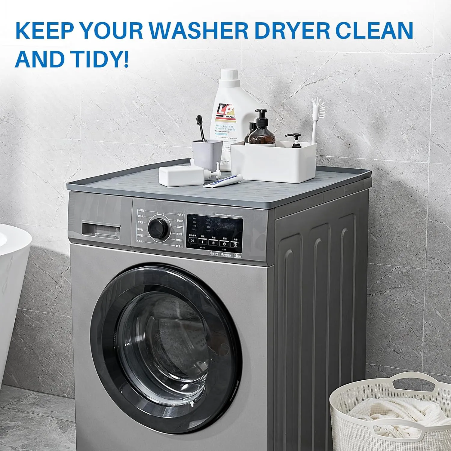 Washer and Dryer Covers for the Top,23.6" X 23.6" Washer Dryer Top Protector Mat, Non Slip Heavy Duty Waterproof Washable Top Cover Pad for Home Washer & Dryer Laundry Kitchen (Gray, 1PCS)