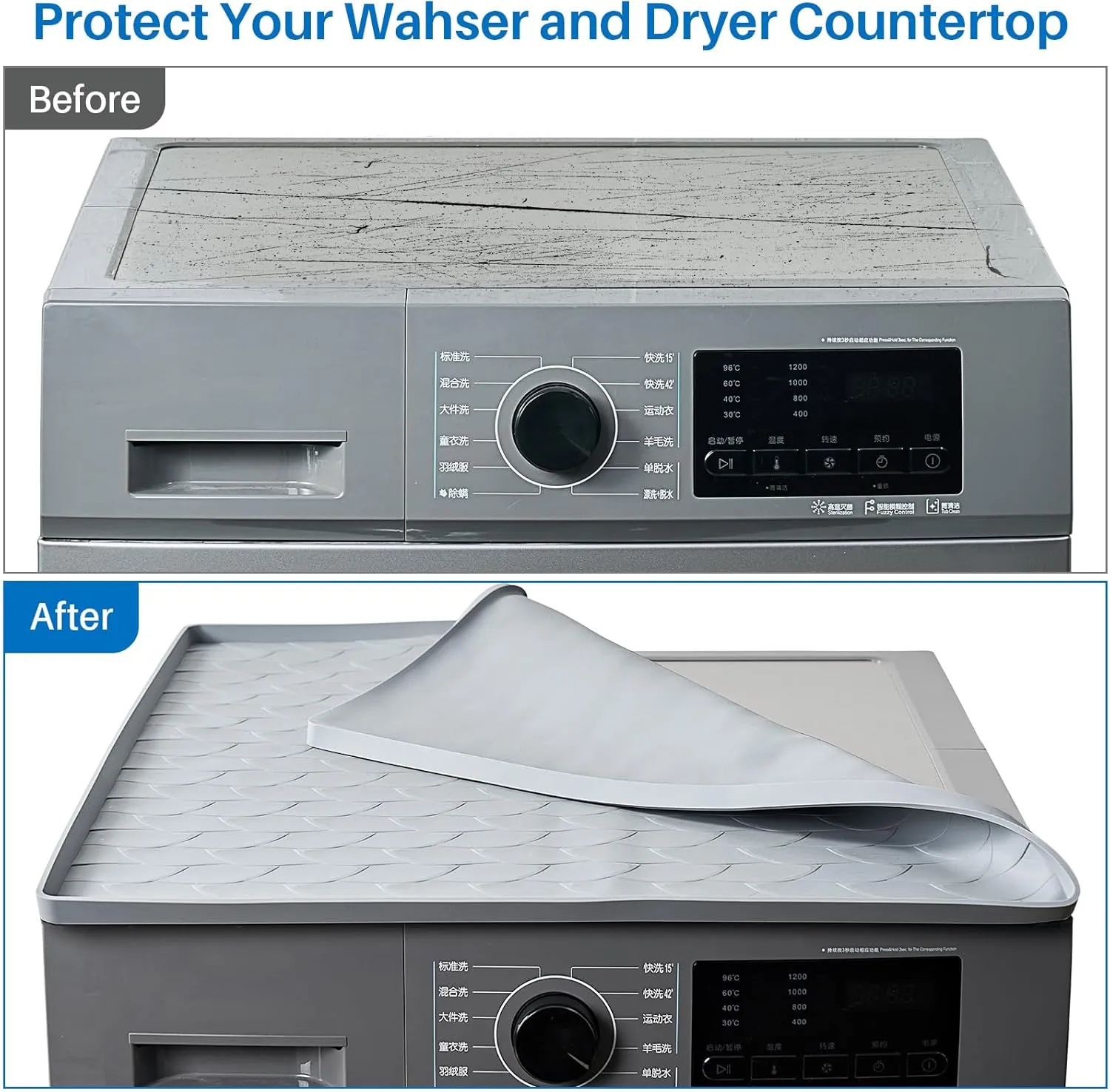 Washer and Dryer Covers for the Top,23.6" X 23.6" Washer Dryer Top Protector Mat, Non Slip Heavy Duty Waterproof Washable Top Cover Pad for Home Washer & Dryer Laundry Kitchen (Gray, 1PCS)