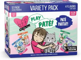 Weruva B.F.F. Play - Best Feline Friend Pat Lovers, Aw Yeah!, Pat Partay! Variety Pack, 3oz Pouch (Pack of 12)