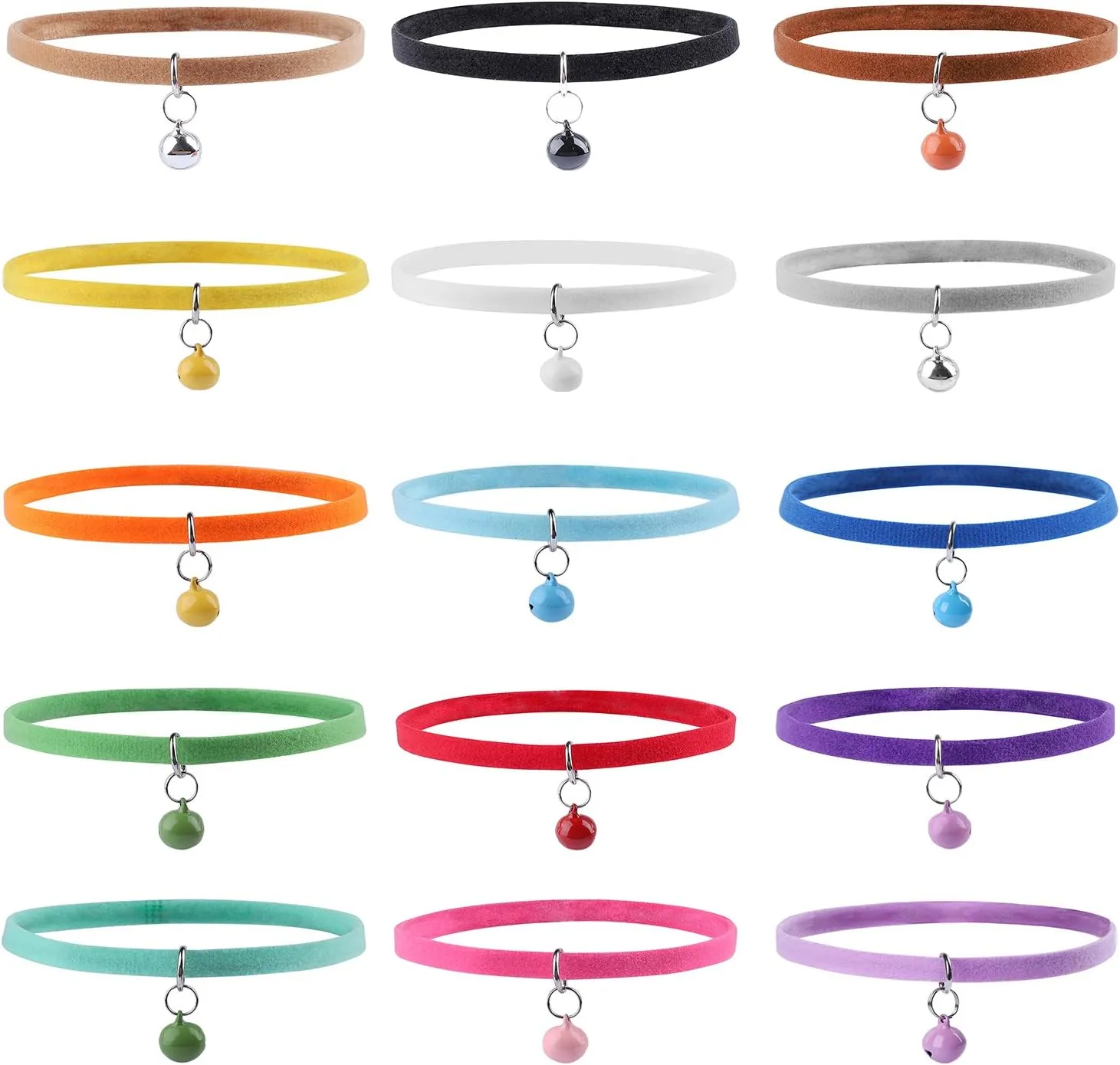 Whaline 15pcs Double Side Soft Plush Puppy ID Collars with Bells for Dog and Cat