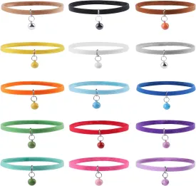 Whaline 15pcs Double Side Soft Plush Puppy ID Collars with Bells for Dog and Cat
