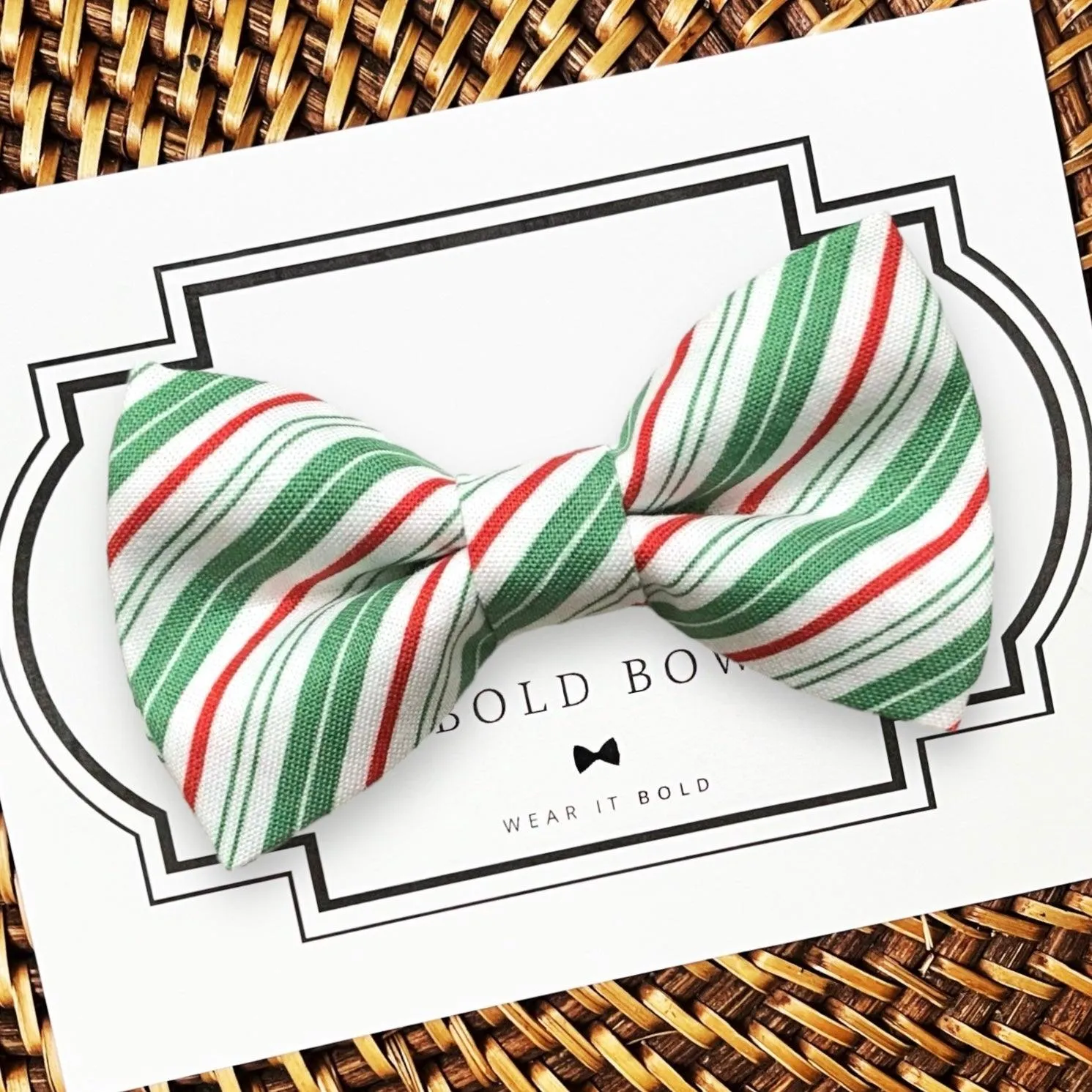 Wintergreen Candy Cane Bow for Dog Collar and Cat Collar