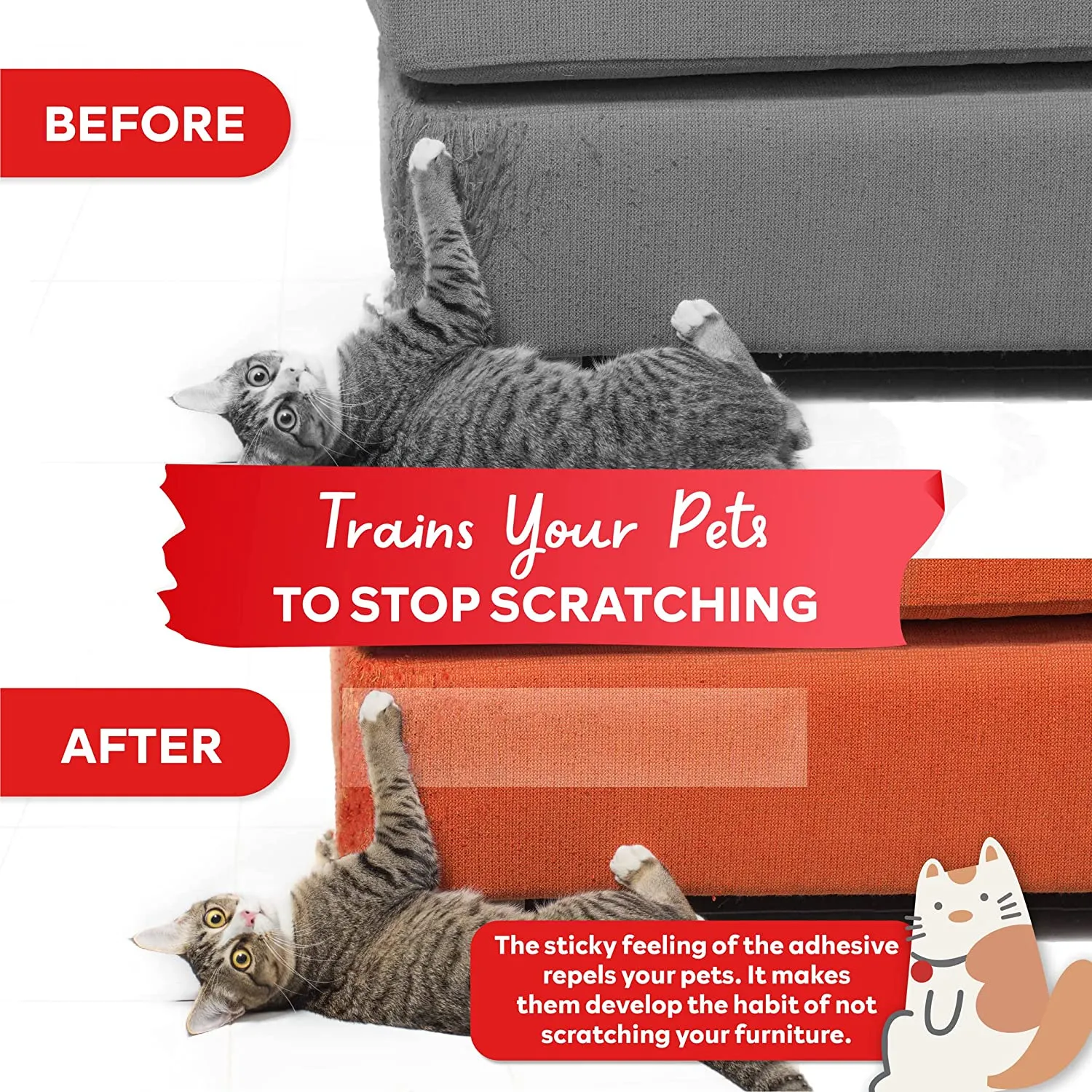 XFasten Anti-Scratch Cat Training Tape, Clear, 2-Inches x 30 Yards (Single Roll)