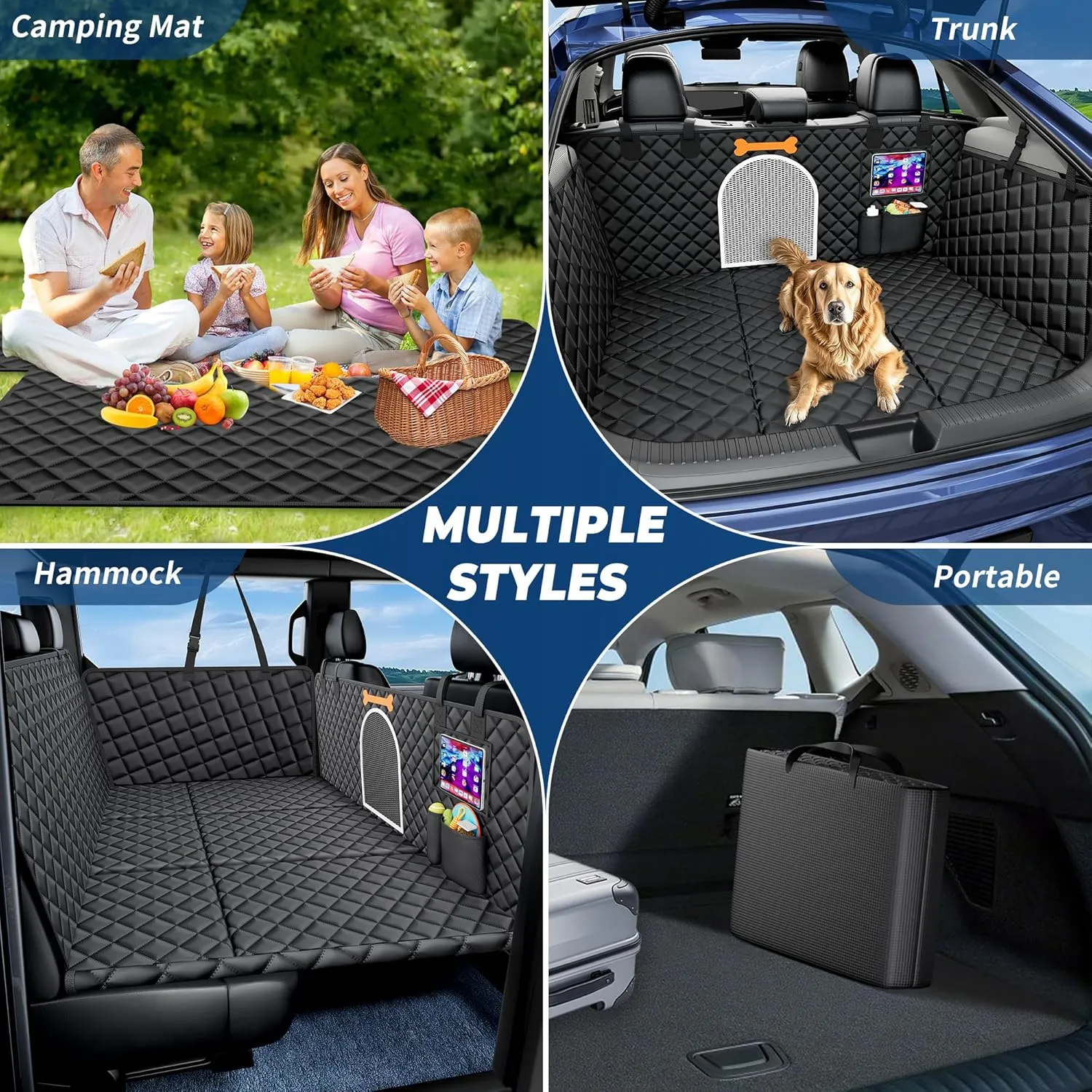 XXL Truck Dog Seat Cover for Back Seat, Backseat Extender Hard Bottom, 100% Waterproof Pet Seat Protector with Mesh Window, Dog Car Hammock Covers for Pickup Truck Crew Cab F150
