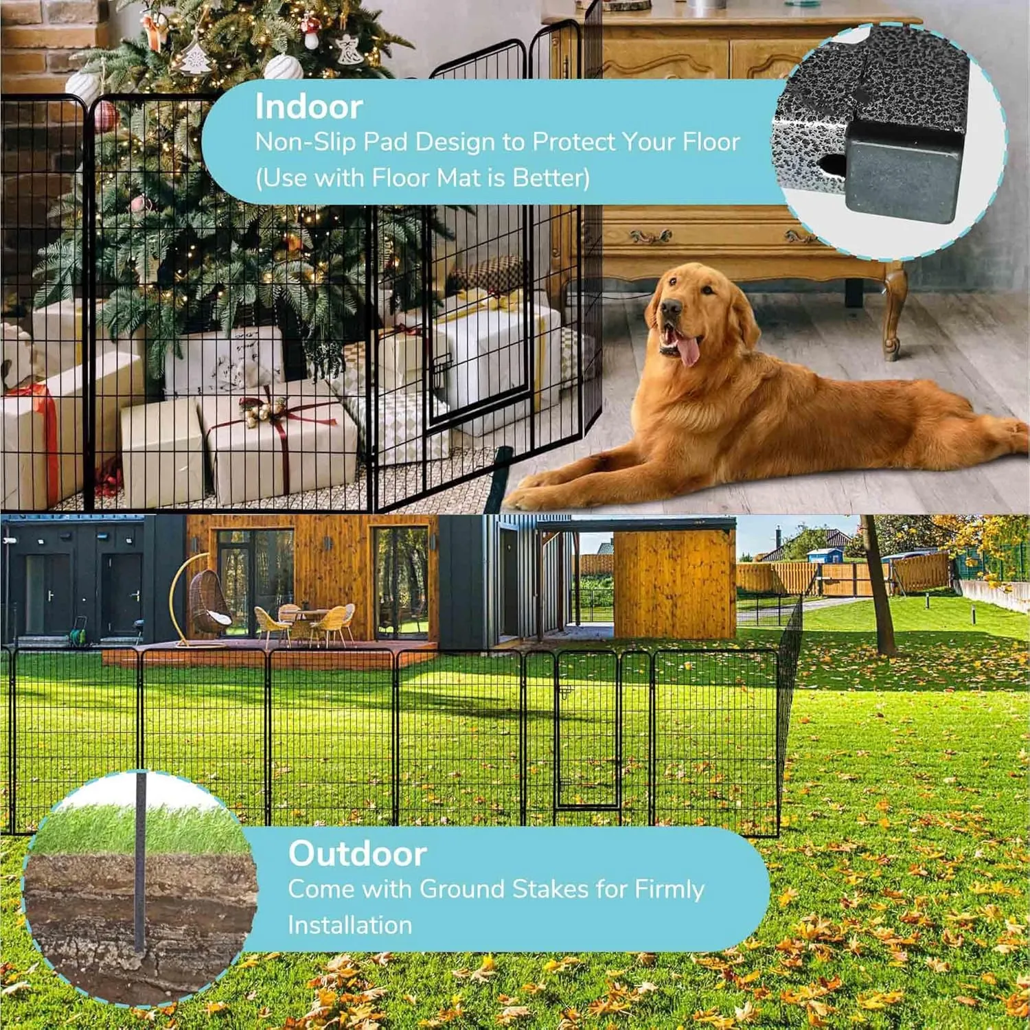 Yescom Dog Playpen Fence Outdoor for Yard, 12 Panels 47 inch Metal Garden Animal Barrier with 2 Doors, Heavy Duty Pet Kennel Exercise Pen for Large Breeds
