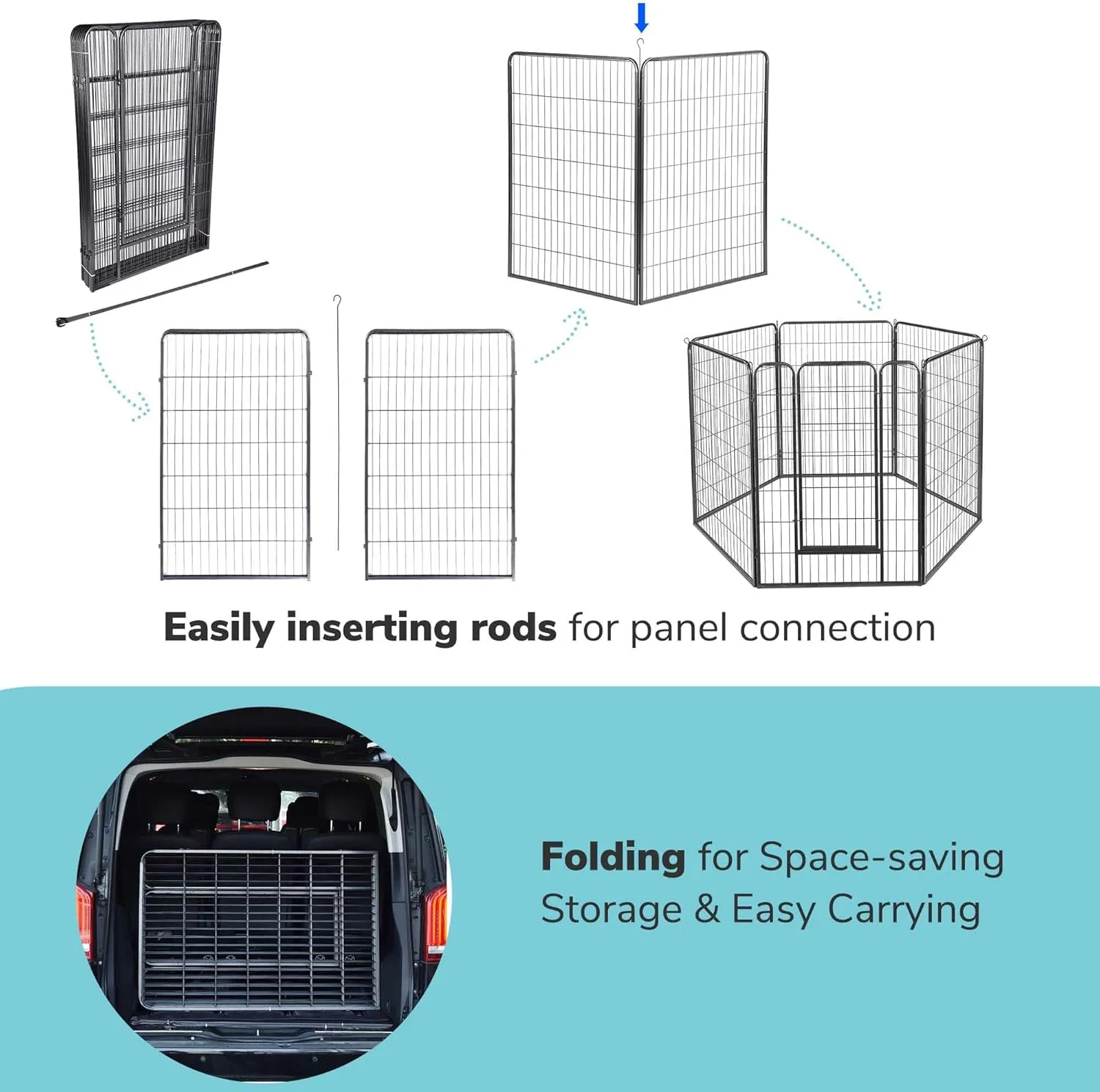 Yescom Dog Playpen Fence Outdoor for Yard, 12 Panels 47 inch Metal Garden Animal Barrier with 2 Doors, Heavy Duty Pet Kennel Exercise Pen for Large Breeds
